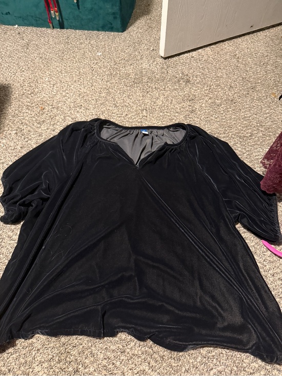 Old Navy Tops - Old Navy Black Velvet Short Sleeve V-Neck Blouse